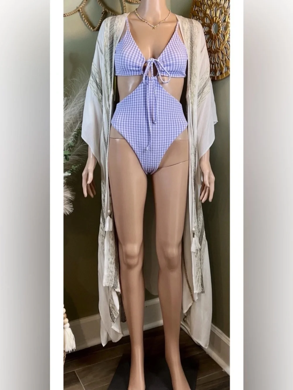 MAAJI Reversible Trikini One Piece Med Purple Gingham 🌞NWT🌞